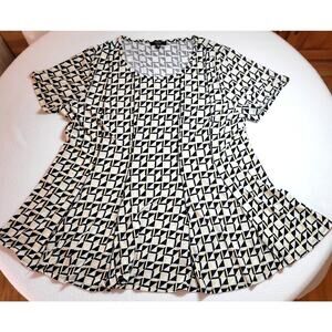 Cocomo Womens Blouse Plus 2X Geometric Print Stretch SS Pullover Mature Normcore